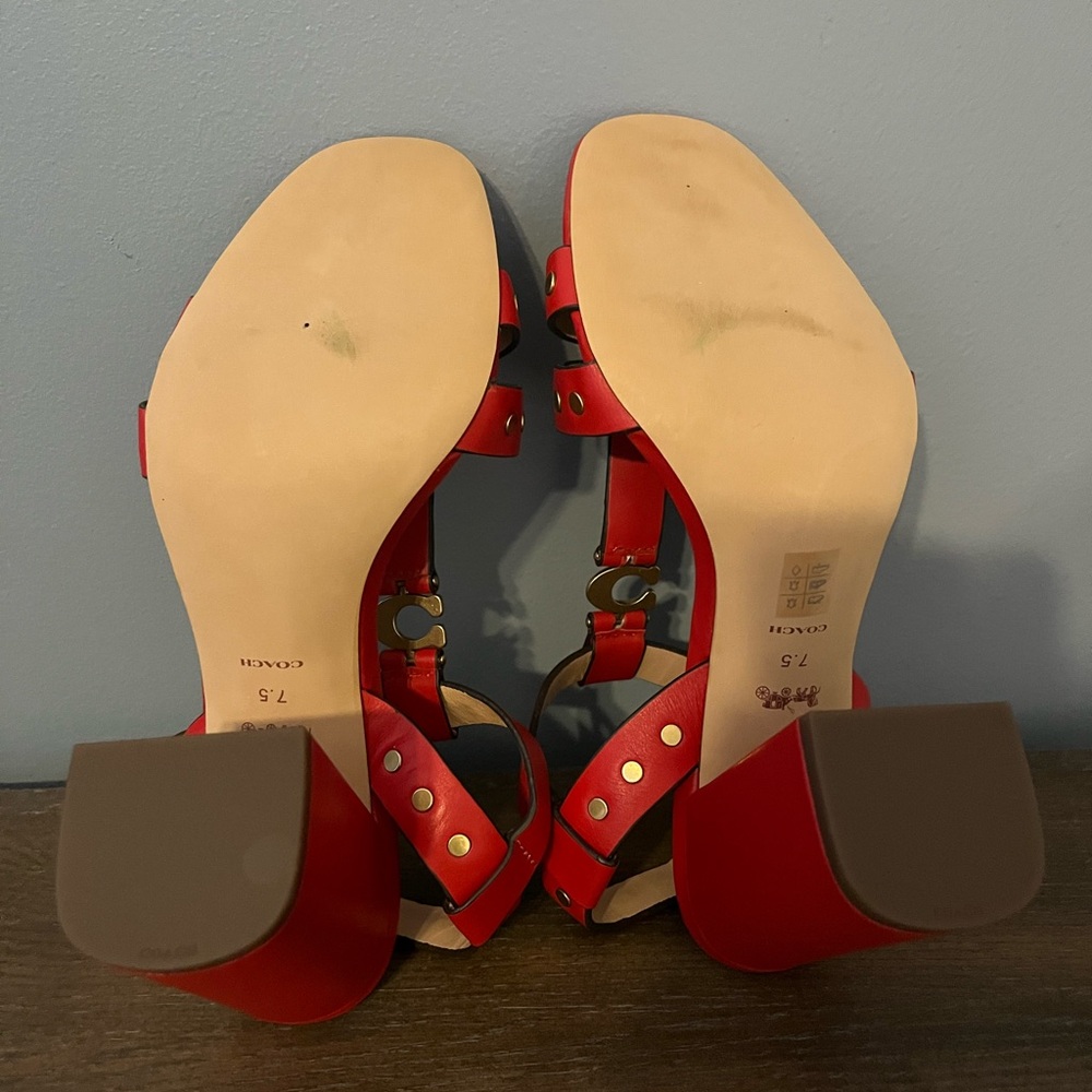 Coach Red Heels with T-Strap Design - Picture 5 of 6